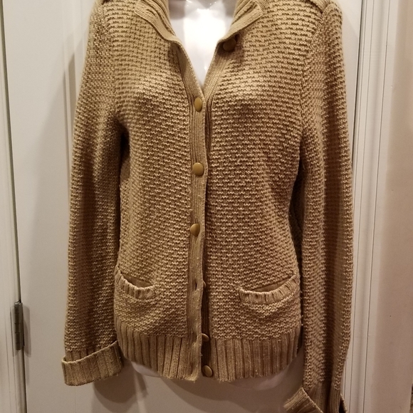 Talbots Tan Khaki Cardigan Sweater Sz S/M - Picture 4 of 9
